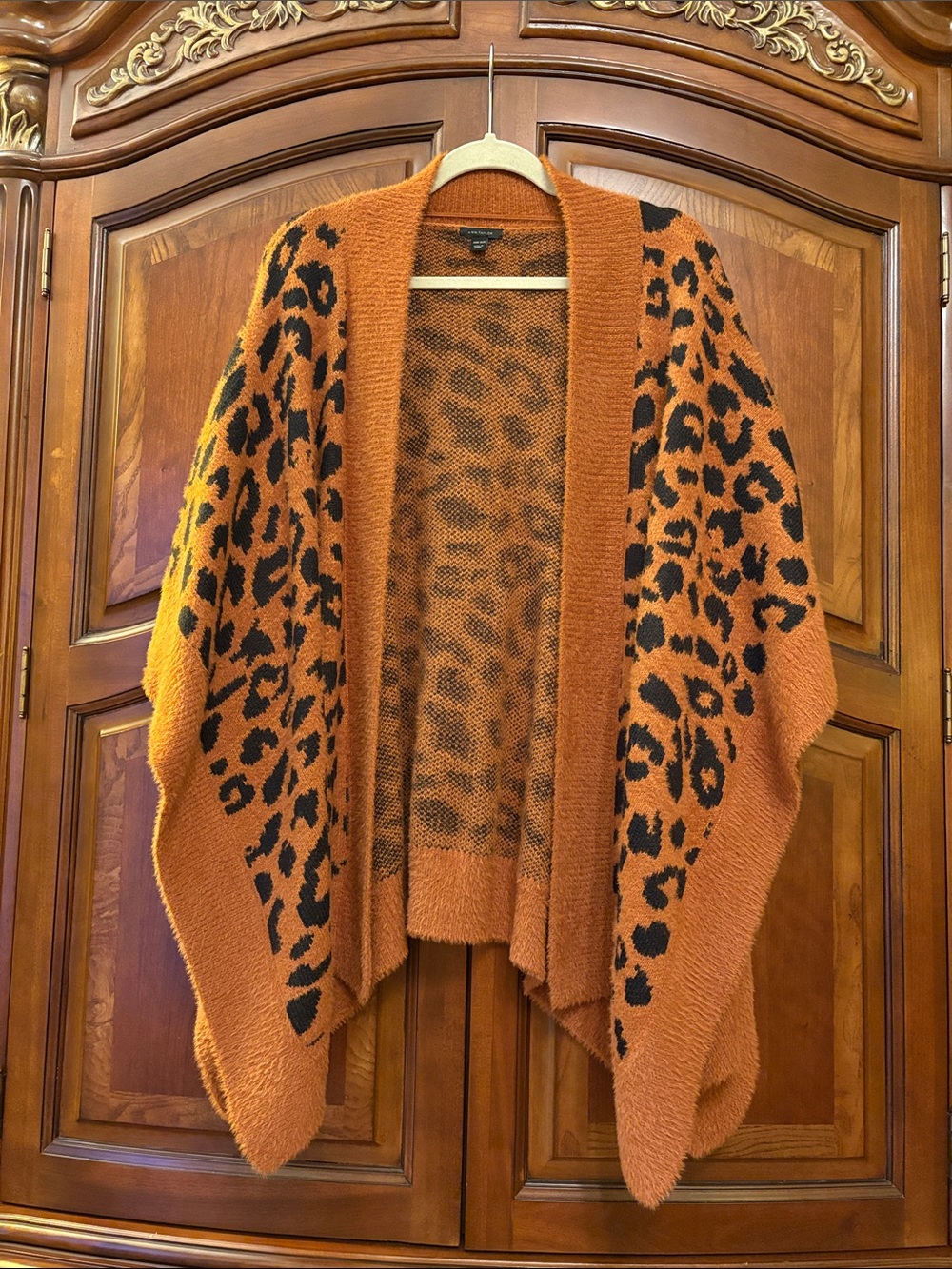Ann Taylor Women's Open-Front Leopard Print Poncho Style Wrap
